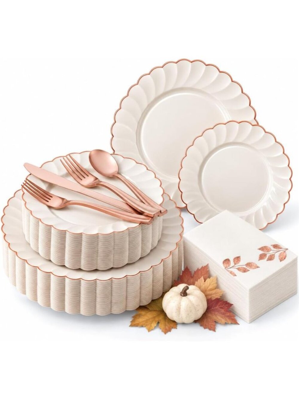 Rose Gold Scalloped Disposable Dinnerware Set